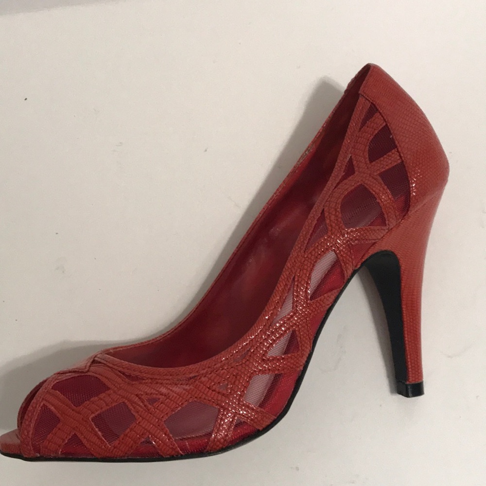 MINT CORAL PEEP-TOE HEELS 4.25” HEEL